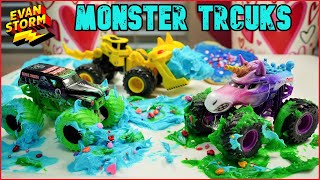 Monster Truck Monday Monster Trucks Bake Valentines Day Cookies amp Racing Challenge [upl. by Annodam]