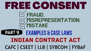 Fraud  Misrepresentation  Mistake  Free Consent  Indian Contract Act  Caselaws  Example [upl. by Ellmyer]