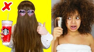 Long Hair VS Curly Hair Struggles amp Problems  Life Hacks [upl. by Llenwad]