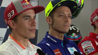 Press Conference tension between Marquez and Rossi MotoGP™ [upl. by Haskel226]