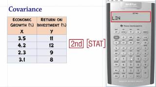 Covariance using the BA II PLUS Calculator [upl. by Ydak]