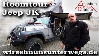 Dachzelt mit Durchstieg  Roomtour Jeep JK Wrangler  Absolute Outdoor  wirsehnunsunterwegsde [upl. by Piscatelli]