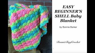 Easy Beginners Shell Baby Blanket by Bonnie Barker [upl. by Yazbak]