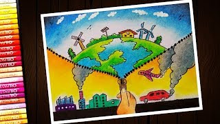 Stop air pollution save environment drawing with oil pastel for beginners  step by step [upl. by Mcclenon]