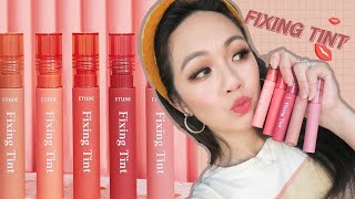 MASKPROOF TINT😷 Etude House Fixing Tint Full Swatches amp Review [upl. by Selbbep]